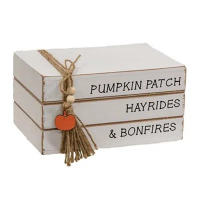 Homegifo Pumpkin Patch Stacked Wooden Books In Neutral