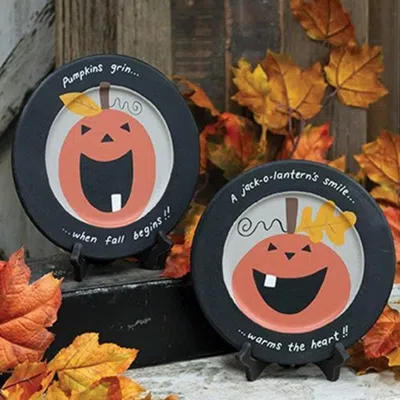 Homegifo Pumpkins Grin Plate 2 Asstd. In Multi