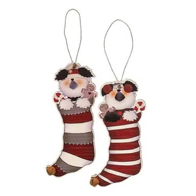 Homegifo Puppy Jingle Bell Stocking Ornament 2 Asstd. In Multi