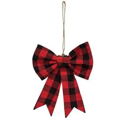 Homegifo Red & Black Buffalo Check Bow Clip Ornament