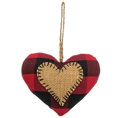 Homegifo *red & Black Buffalo Check Heart Stitched Fabric Ornament