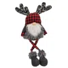 Homegifo Red & Black Buffalo Check Sequin Reindeer Dangle Leg Gnome