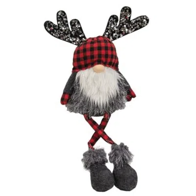 Homegifo Red & Black Buffalo Check Sequin Reindeer Dangle Leg Gnome In Gray