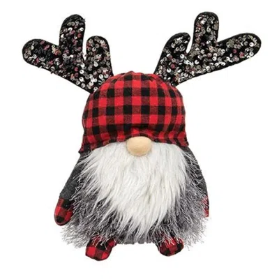 Homegifo *red & Black Buffalo Check Sequin Reindeer Gnome Sitter In Multi
