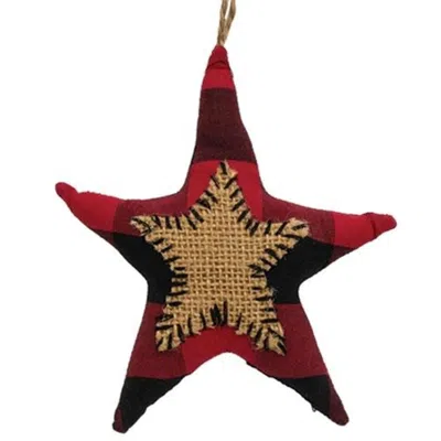 Homegifo *red & Black Buffalo Check Star Stitched Fabric Ornament