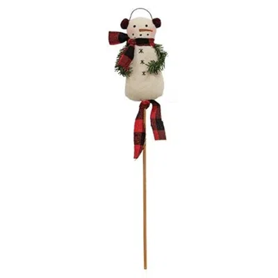 Homegifo Red & Black Check Earmuff & Scarf Snowman Poke In Multi