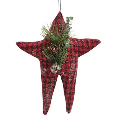 Homegifo Red & Black Check Folk Star Ornament W/pinecone