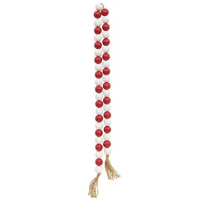Homegifo *red & White Beaded String W/jute Tassels In Brown