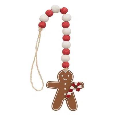 Homegifo Red & White Wooden Beaded Gingerbread Man Ornament In Multi