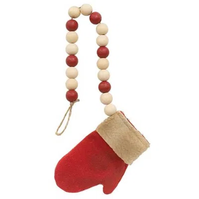 Homegifo Red Beaded Fabric Mitten Christmas Ornament