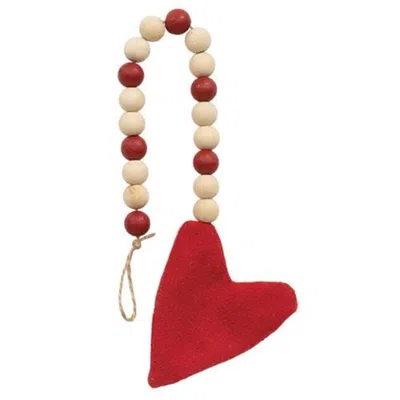 Homegifo Red Beaded Stuffed Fabric Heart Christmas Ornament