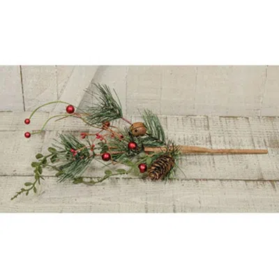 Homegifo Red Berry Pine Pick - 18" In Green