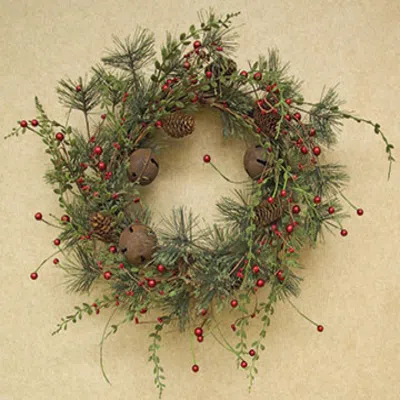 Homegifo Red Berry Pine Wreath 22" In Green