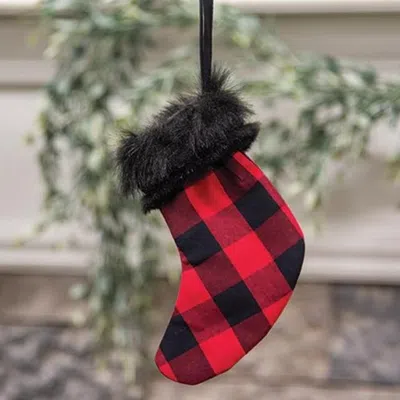 Homegifo *red Buffalo Check And Faux Fur Stocking Ornament