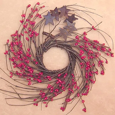 Homegifo Red Pip & Star Twig Wreath 10" In Pink