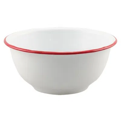 Homegifo Red Rim Enamel Cereal Bowl In White