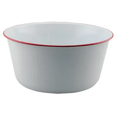 Homegifo Red Rim Enamel Mixing Bowl In White