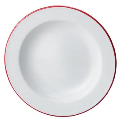 Homegifo Red Rim Enamel Salad Plate
