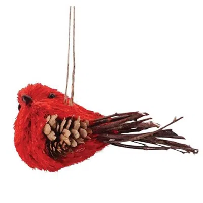 Homegifo Red Sisal Bird Ornament In Burgundy
