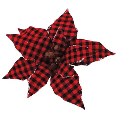 Homegifo Red/black Plaid Poinsettia Ornament