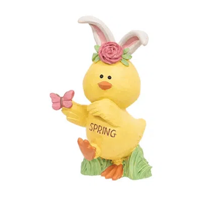 Homegifo Resin Bunny Ear Chick W/butterfly In Yellow