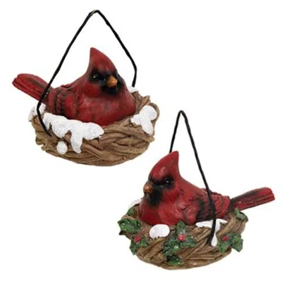 Homegifo Resin Cardinal In Nest 2 Asstd. In Red