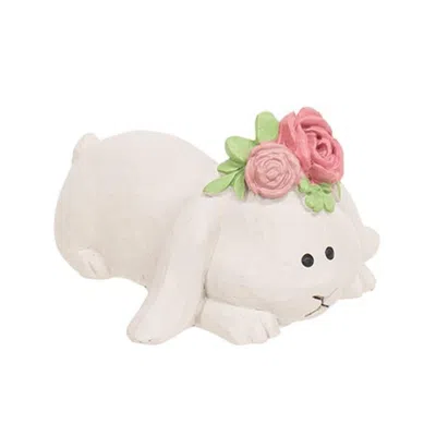 Homegifo Resin Floppy Ear Spring Bunny W/flowers In White