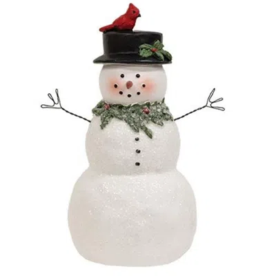 Homegifo Resin Frosted Snowman W/holly & Cardinal In Blue