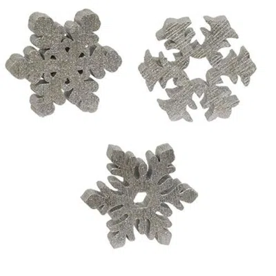 Homegifo Resin Silver Sparkle Snowflake Sitter 3 Asstd. In Gray