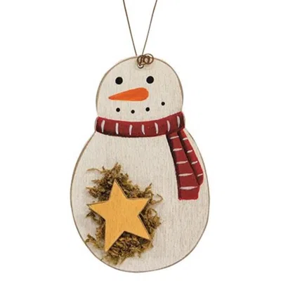 Homegifo Roly Poly Wooden Snowman Ornament W/star In White