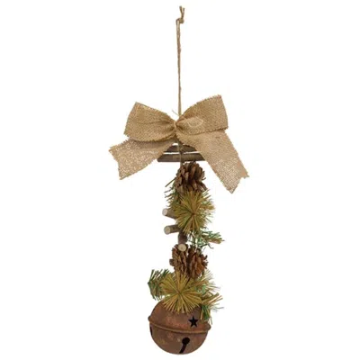 Homegifo Rustic Pine & Bell Ornament In Brown