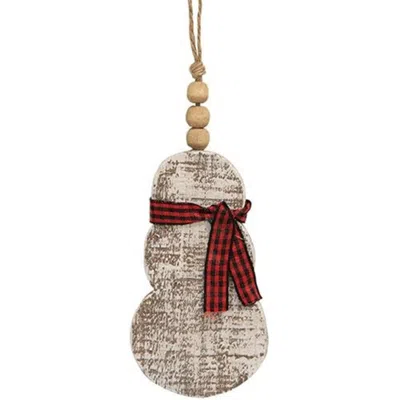 Homegifo Rustic Wood Beaded Snowman W/scarf Ornament In Neutral