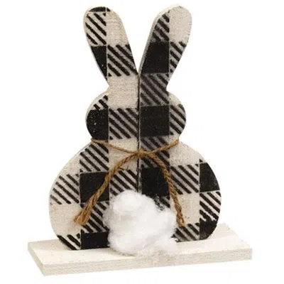 Homegifo *rustic Wood Buffalo Check Cottontail Bunny On Base In Multi