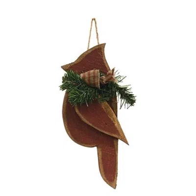 Homegifo Rustic Wood Chunky Hanging Cardinal W/pine & Bow Small In Brown