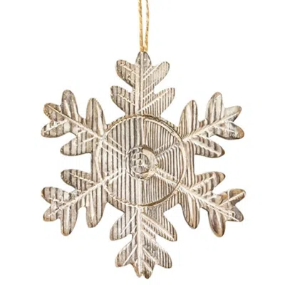 Homegifo *rustic Wood Grain Snowflake Ornament 5" In Gold