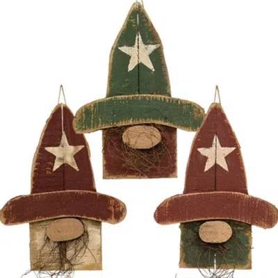 Homegifo *rustic Wood Hanging Gnome 16" 3 Asstd. In Brown