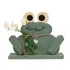 Homegifo Rustic Wood Happy Frog On Base W/flowers
