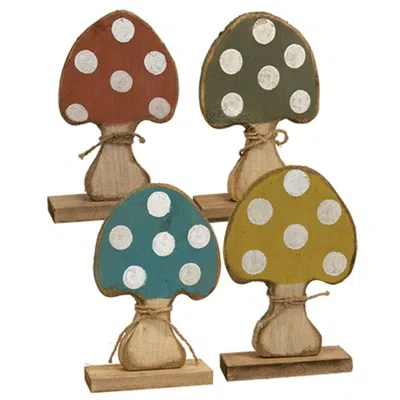 Homegifo Rustic Wood Mushroom On Base 4 Asstd. In Multi