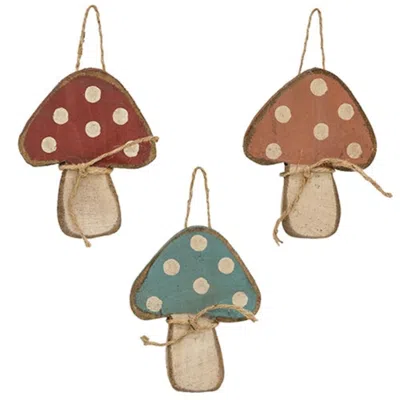 Homegifo Rustic Wood Mushroom Ornament 3 Asstd. In Multi