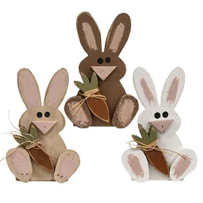 Homegifo Rustic Wood Sitting Baby Bunny W/carrot 3 Asstd. In Brown