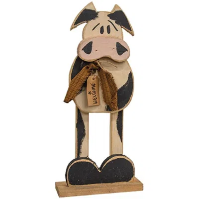 Homegifo Rustic Wood Skinny Leg Welcome Cow On Base 21"h In Multi