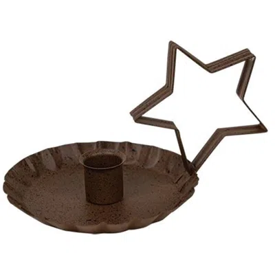 Homegifo *rusty & Black Finish Star Handle Taper Holder In Brown