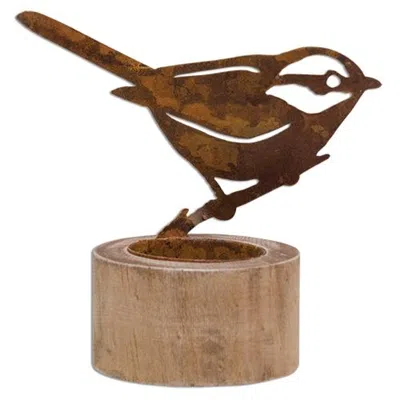 Homegifo Rusty Bird Tealight Holder 4" In Brown