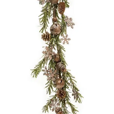 Homegifo Rusty Glitter Bell & Snowflake Pine Garland 4ft In Brown