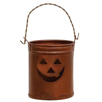 Homegifo Rusty Metal Jack O Lantern Face Luminary In Brown