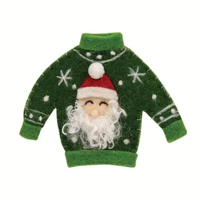 Homegifo *santa Christmas Sweater Felted Ornament In Green