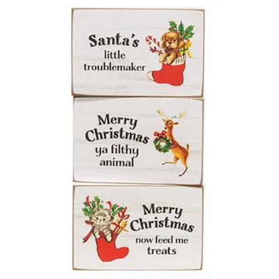 Homegifo Santa's Little Troublemaker Block Sign 3 Asstd. In White