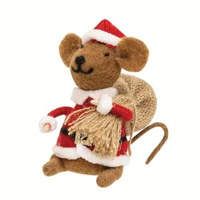 Homegifo Santa Mouse Felted Ornament In Brown