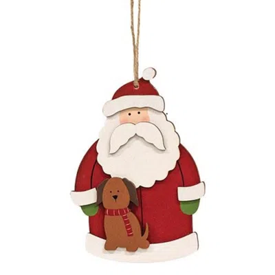 Homegifo *santa With Dog Wooden Ornament In Red