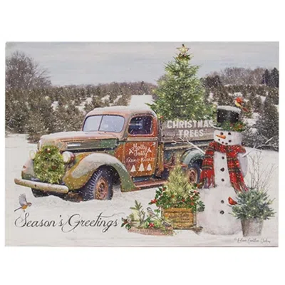 Homegifo Seasons Greetings Christmas Tree Truck Canvas In Blue